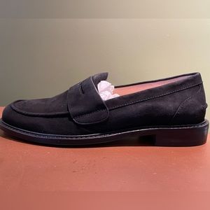 NWOT Stuart Weitzman Black Suede Penny Loafers.